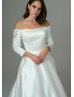 Off Shoulder Ivory Satin Lace Minimalist Wedding Dress